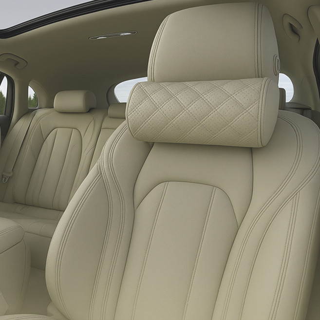 킨톤 캄무드 가죽 타공 차량용 목쿠션, 코튼베이지, 1개