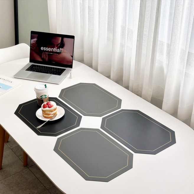 브리뷰 노르딕 양면 식탁매트, 다크그레이 + 블랙, 43 x 30 x 1.8cm, 4개