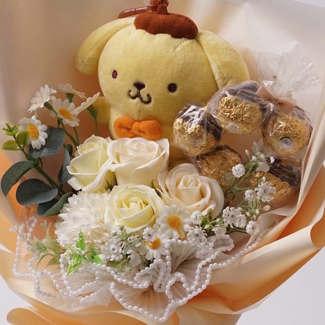 morningscent 巧克力 入學典禮 祝賀 畢業典禮 三麗鷗 珍珠蕾絲 費列羅香皂花束, 布丁狗 黃色