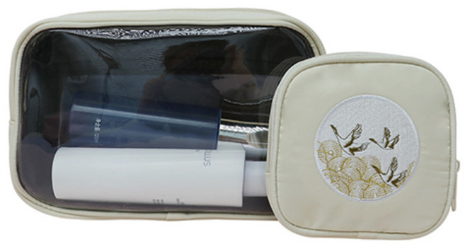 고즈넉한 동양화 라운드 자수 투피스 파우치 2종 세트