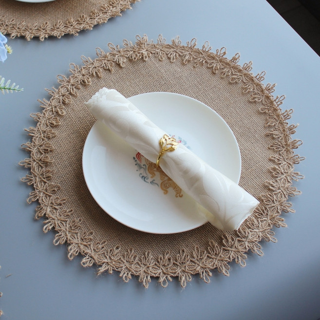 다파랑 린넨 홈카페 인테리어 식탁 매트 원형 HJ1471, 2개, 지름 38cm