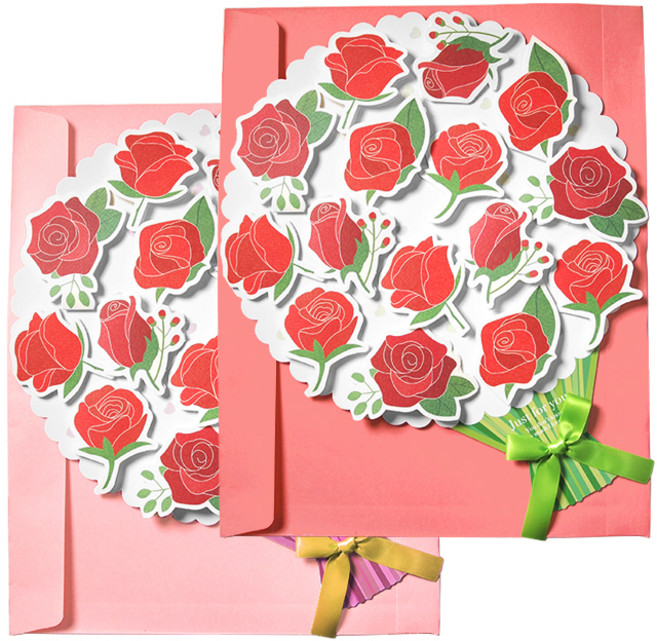 투영디자인 장미 꽃다발 롤링 편지지, 랜덤 발송, 2개