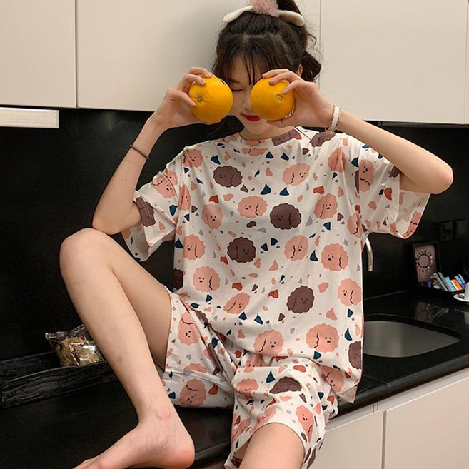 엘쏘 커플용 데일리 반팔 반바지 파자마 세트