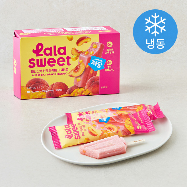 라라스윗 저당 피치망고 듬뿍바 아이스크림 (냉동), 1개, 6개입, 70ml