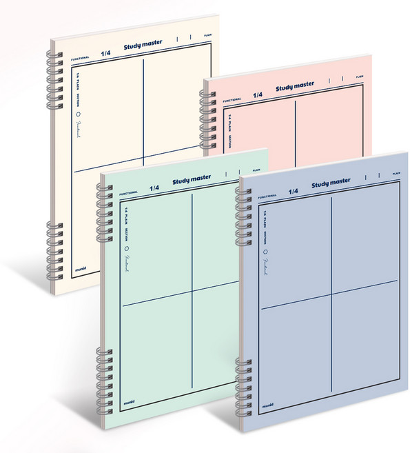 뮤니드 It spring 좌철 4분할 노트 4종 세트, IVORY, ORANGE, GREEN, BLUE, 1세트