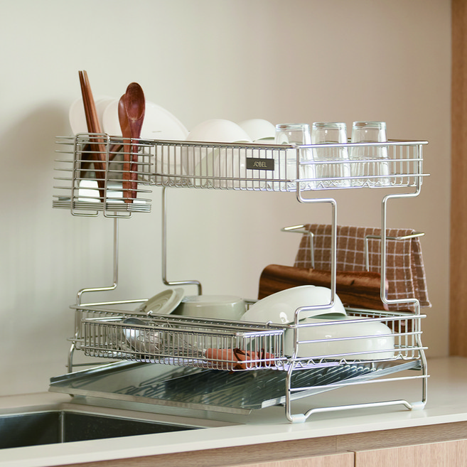 소벨 헤이븐 올스텐304 엠보형 식기건조대 정면형 풀세트, 2단, 1세트