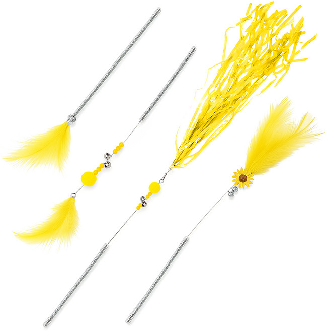 펫츠몬 고양이 플라워팝 와이어 스틱 장난감 4종 세트, 옐로우, 1세트