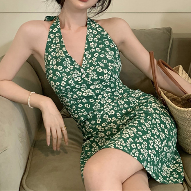 MarketA 削肩領自然風迷你連身裙 A24SS3A0008, 綠色