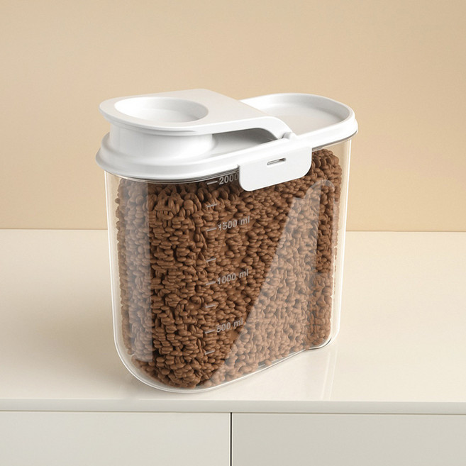 파스텔펫 반려동물 베이직 대용량 사료보관통, 화이트, 1개, 2L