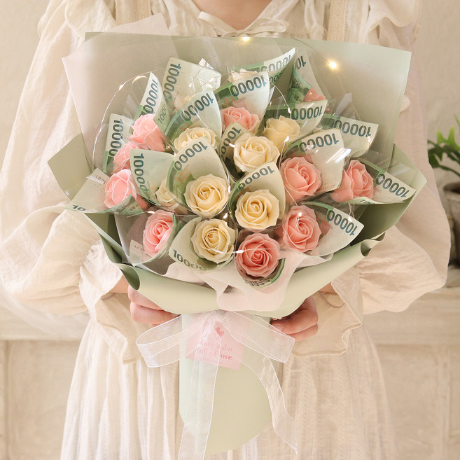 Scent Basket 零用錢香皂花束 LED燈飾 20朵組, 奶油粉, 1個