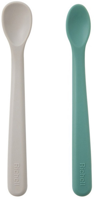 릿첼 유아용 실리콘 이유식 스푼 S + M, 인디그린 + 크림, 1세트