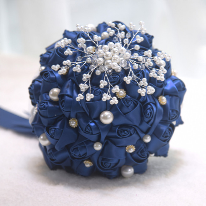 틴코 조화 고급스러운 실크 플라워 웨딩 꽃다발, 네이비, 1개