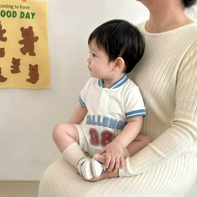 스타도어 신생아용 스포티 프린팅 반팔 우주복