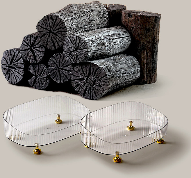 morningscent 검탄 활엽수재 참숯 3kg + 아크릴 용기 2p 세트, 1세트