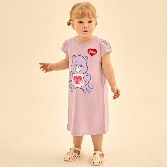 Care Bears 女童款和平熊圖案夏日公主袖A字連身裙