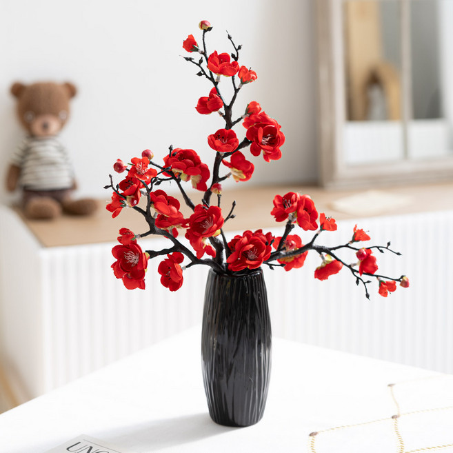 플라워트리 조화 봄날 수려 매화 + 화병 29 x 42 cm 세트, 레드, 1개