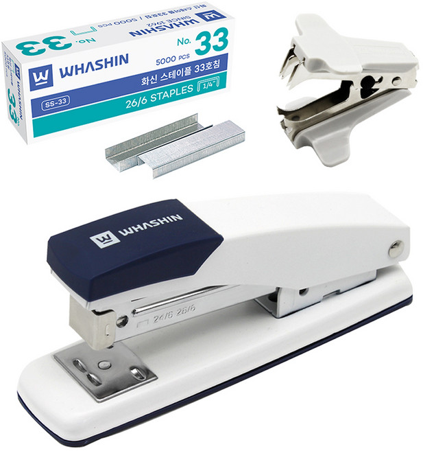 WHASHIN 133K 釘書機 + 33號釘書針 5000入 + 起釘器 套組, 顏色隨機, 1組