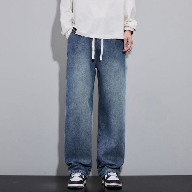 더플로우커머스 남성용 플로우폼 에어리얼 실루엣 일자핏 밴딩 데님 팬츠