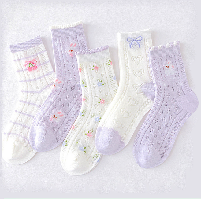 아이뿜 아동용 라일락 가든 메쉬 아동양말 5켤레 세트 J91