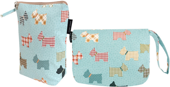 코니아일랜드 휴대용 기저귀 매트 + 파우치 세트, 아이러브독 블루