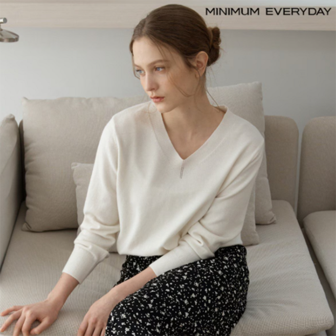 미니멈 여성용 에브리데이 V넥 베이직 심플 긴팔 니트 EC1KT007D