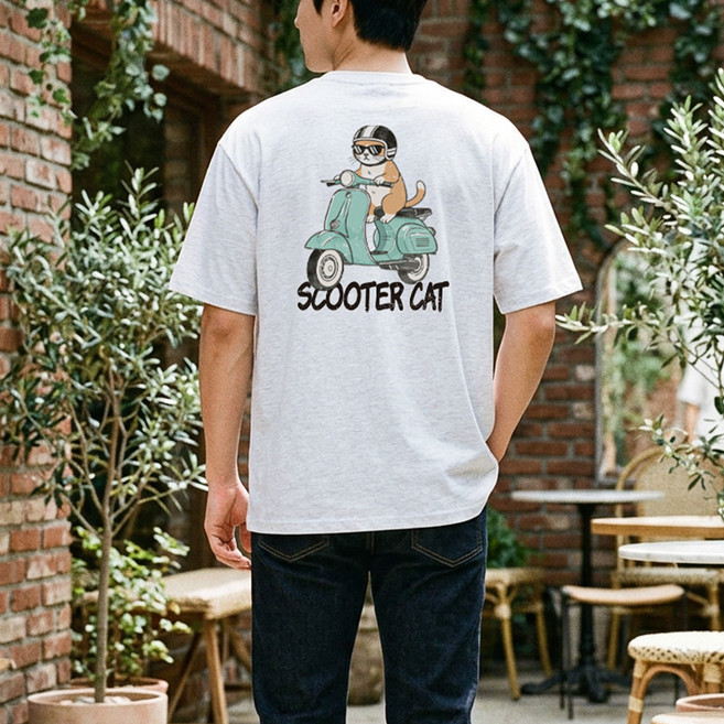 ILLUSO 男款 Scooter Cat 特殊雙面布短袖T恤