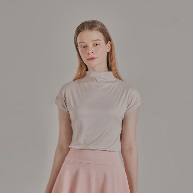 젬블링 여성용 하프넥 스판 텐션 반팔 티셔츠