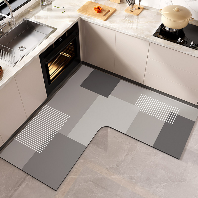 Ecster L型轉角硅藻土防滑吸水廚房地墊, Type M