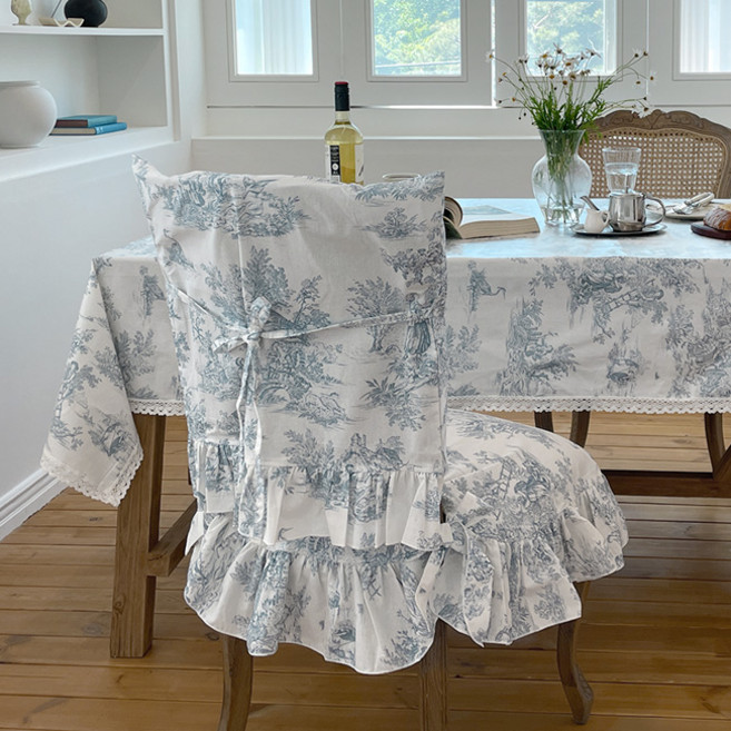 TIERRA 홈 프렌치 명화 뜨왈 코튼 의자 등받이 커버, 블루, 1개