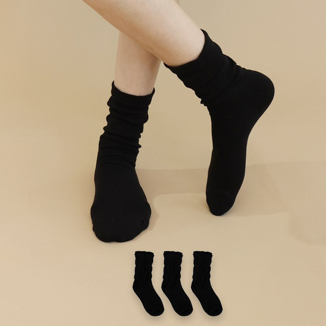 유어삭스 여성용 무압박 러플 긴목 셔링 주름양말 3켤레