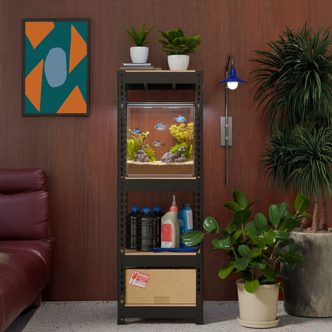 스피드랙 축양장 국내생산 철제 어항 받침대 사육장 선반, 블랙, 4단