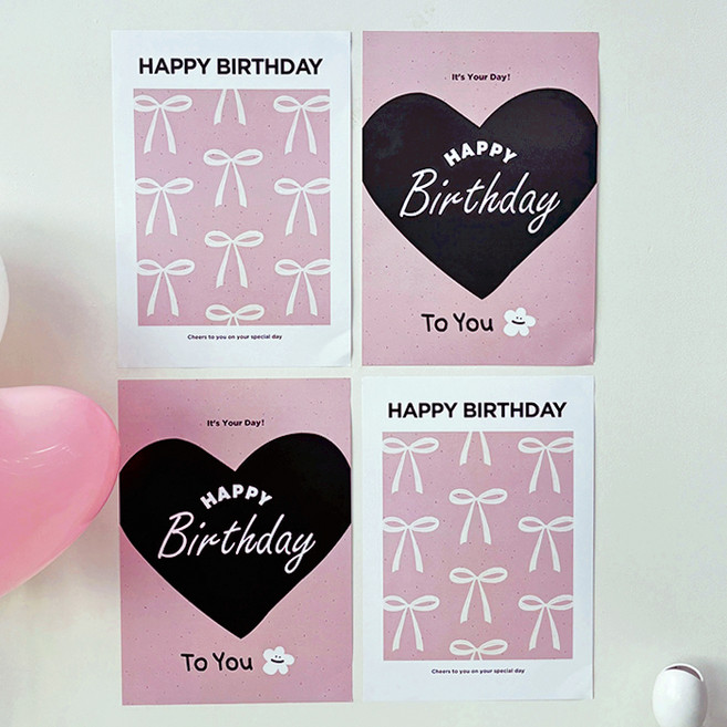 미미파티 생일 포스터 파티 셀프 꾸미기 4p, 6 핑크 리본 투유