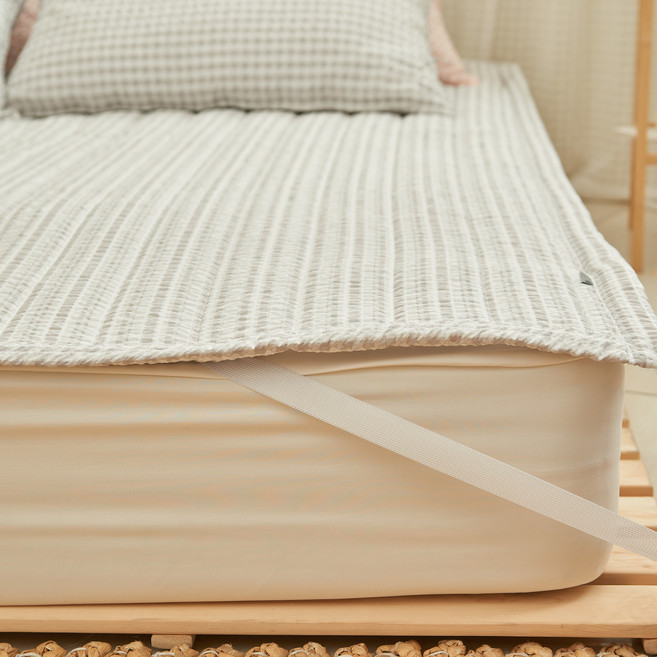 심플럭스 코코체크 시어서커 도톰한 고정밴딩패드, 크림그레이