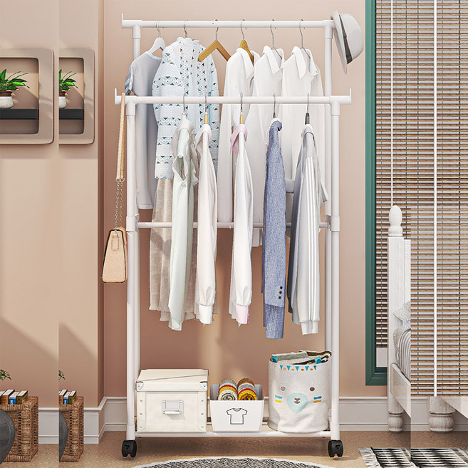 예은홈시스 예홈 무빙 더블 이동식 행거 스탠드 옷걸이, 화이트