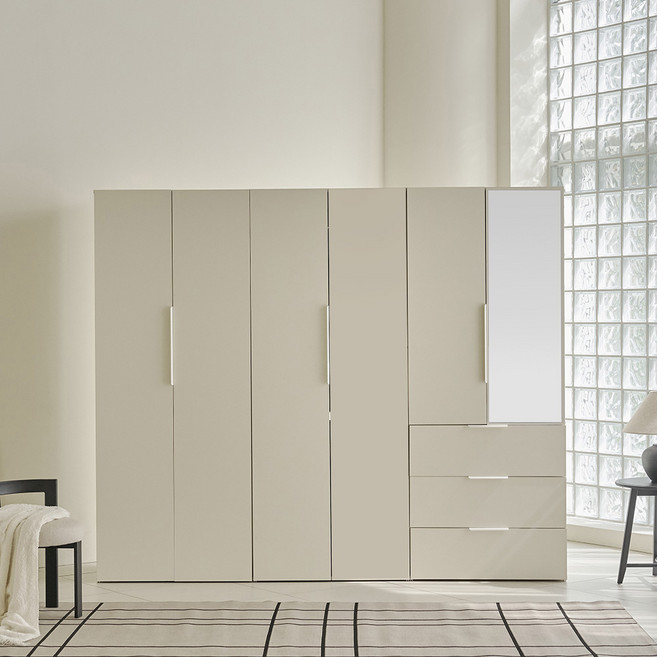 웰퍼니쳐 카린 1단 행거형 + 2단 행거형 + 3단 거울서랍형 높은 옷장 세트 방문설치, 매트 아이보리