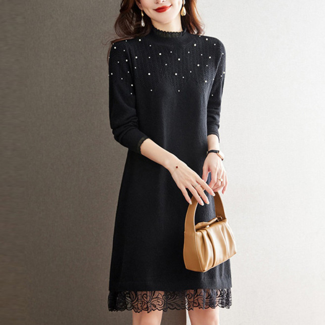 POPLARNC 女士日常款針織連身裙 P24FOPS071325, 黑色