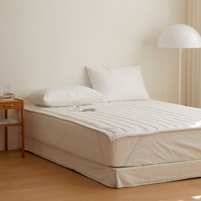 마틸라 프렌치맨션 60수 아사 순면 고정밴드 침대패드, 화이트