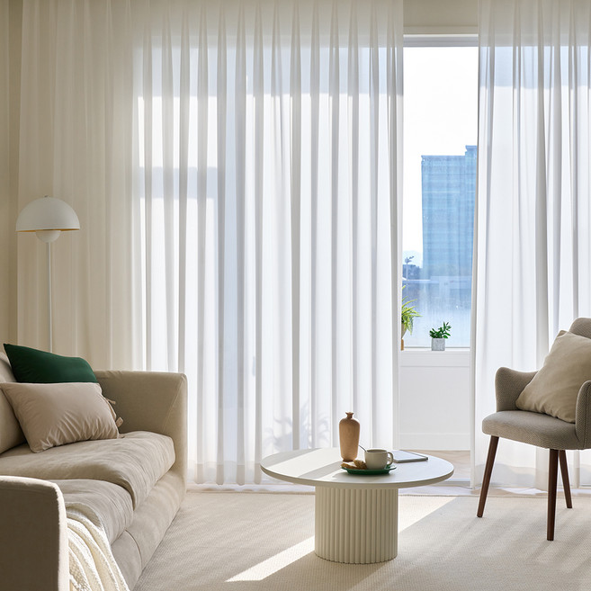 보웰 이지클립형 비침없는 차르르 거실 쉬폰 나비주름 커튼 2p