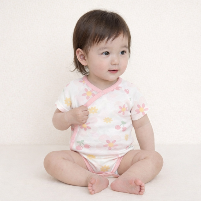 Bebeniz 新生兒用柔軟純棉全開扣短袖包屁衣