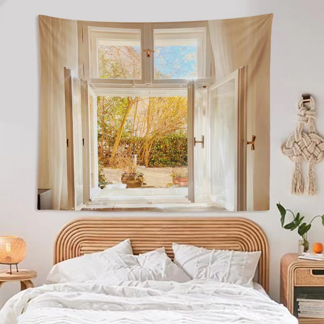 모디시 노르딕 창문 풍경 인테리어 벽 태피스트리 패브릭 포스터, LS-CDDF-18