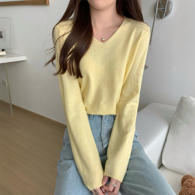 unheve 女款V領日常長袖針織衫