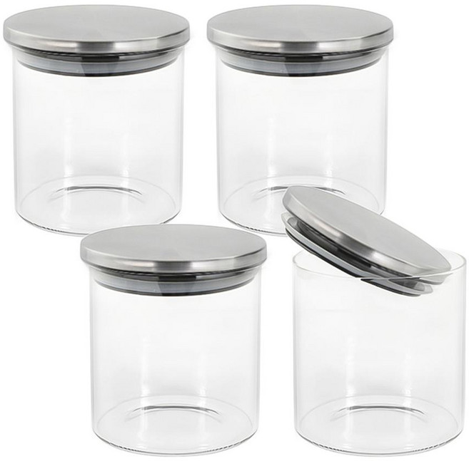 Hello Kitchen 不鏽鋼蓋圓形耐熱玻璃瓶, 200ml, 4個