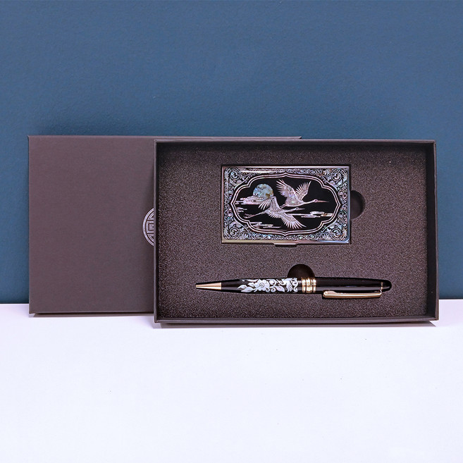 박씨상방 나전칠기 자개 명함케이스 + 자개 볼펜 세트, 구름학(명함케이스), 꽃학(볼펜), 1세트