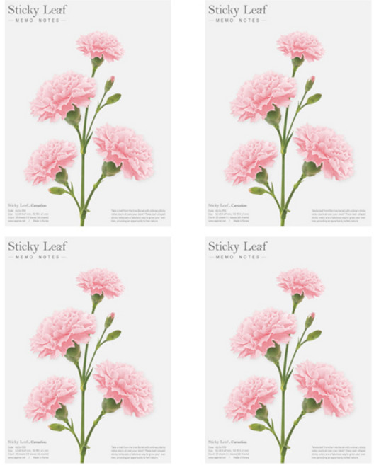 어프리 스티키리프 카네이션 베이직 점착메모지 L, 핑크, 4개