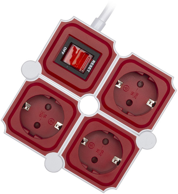 파워존 테트리스 고용량 디자인 절전 멀티탭 3구, 7m, 화이트 + 레드, 1개