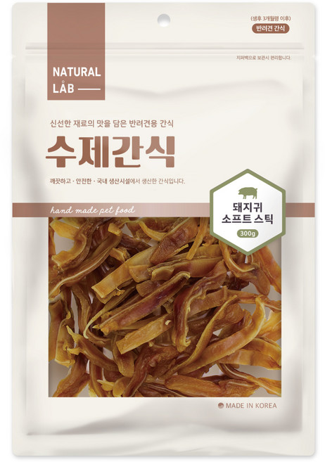 네츄럴랩 소프트 스틱 강아지 건조간식, 돼지귀, 300g, 1개