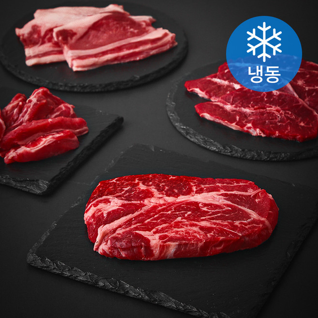 소고기 모둠 갈비살 200g + 척아이롤 200g + 부채살 200g + 우삼겹 200g 소분포장 세트 (냉동), 1세트