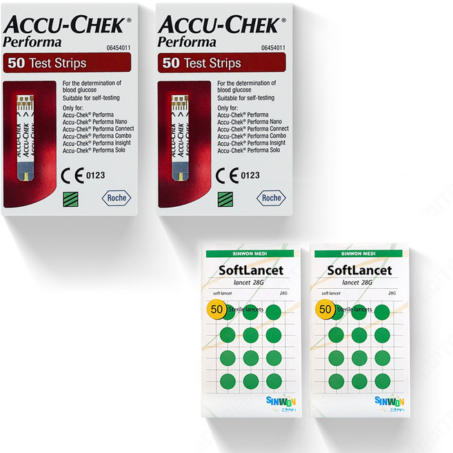로슈 아큐첵 퍼포마 혈당시험지 50개입 x 2p + 호환 채혈침 50개입 x 2p 세트, 1세트