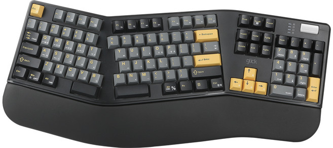 지클릭커 오피스프로 인체공학 스탠다드 블루투스 풀윤활 몽돌 도각도각 무선 기계식 키보드 네온화이트 45g, 제조사축, EK600, 옐로우 블랙