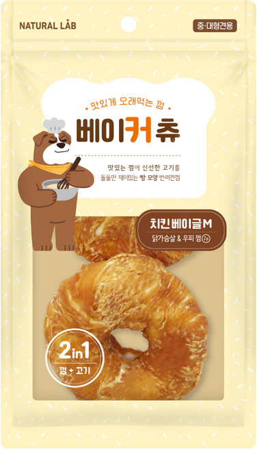 네츄럴랩 강아지 베이커 츄 간식 치킨 베이글 M, 혼합맛(닭가슴살/우피), 120g, 1개